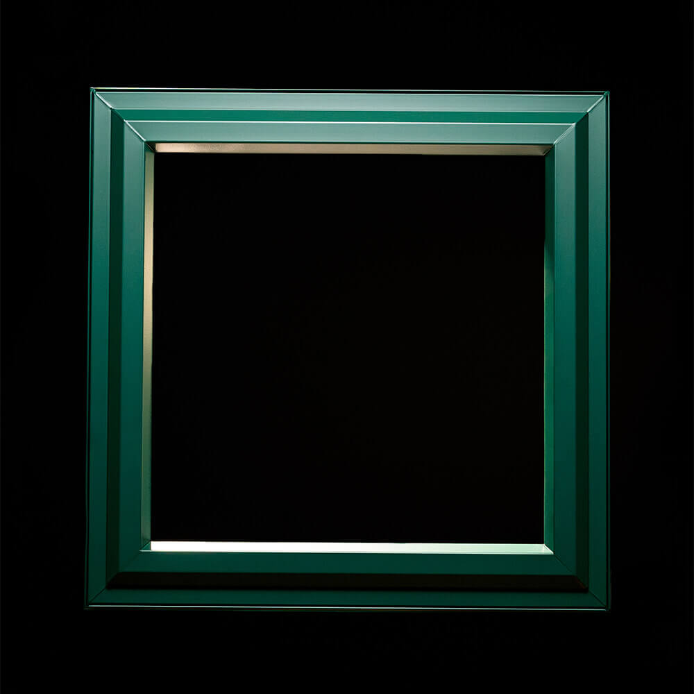 Green painted PVC window